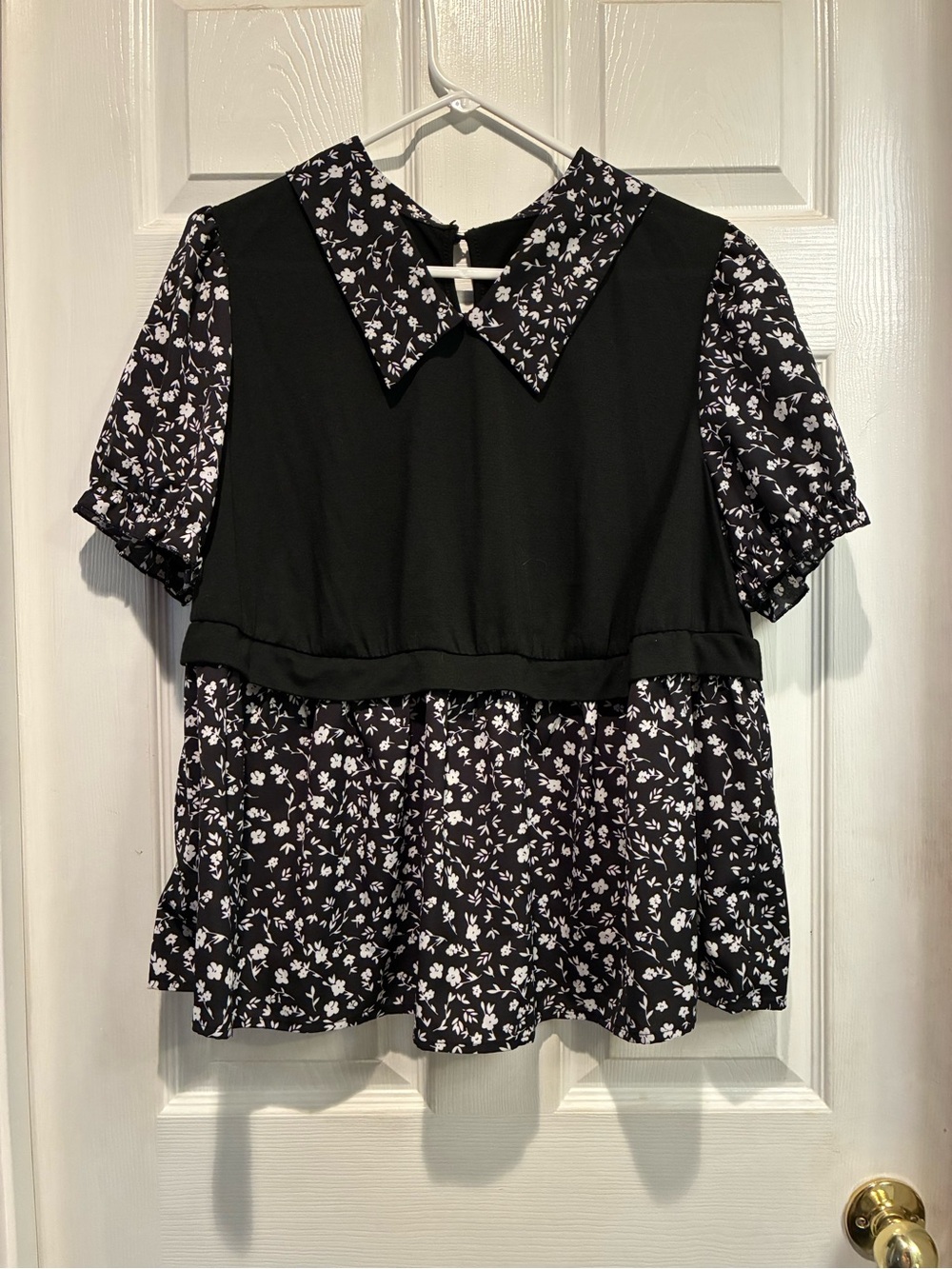SHEIN Black Floral Layered Blouse with Peter Pan Collar